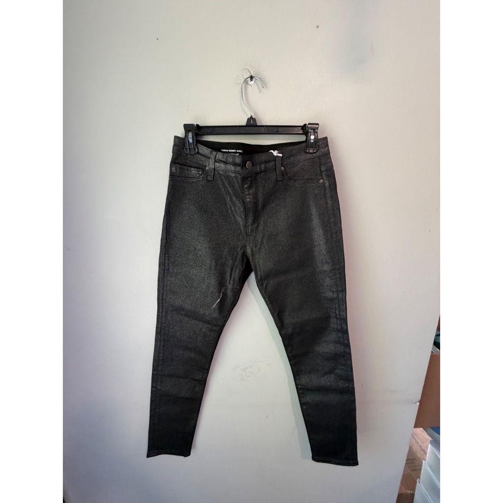 AG Adriano Goldschmied Farrah Skinny Ankle Metallic Coated Jeans Black Size 28